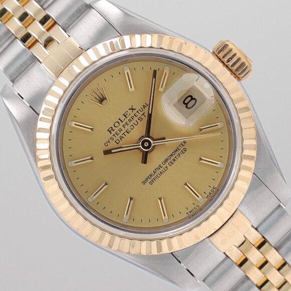 Rolex Ladies Datejust Two Tone Champagne Dial Fluted Jubilee 26mm Watch 69173 - Picture 1 of 11